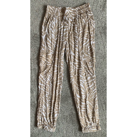 Liverpool Pants - LIVERPOOL‎ Jogger Latte White Tiger Patterned Pockets Drawstring XS Extra Small